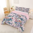 thumbnail image 2 of jejeloiu Cute Floral Shark Print Full Size Comforter Sets For Girls,Pastel Ocean Flower Bedding Comforter Set,Pink Blue,Pink Reversible,3pcs,1 Comforter and 2 Pillowcases, 2 of 7