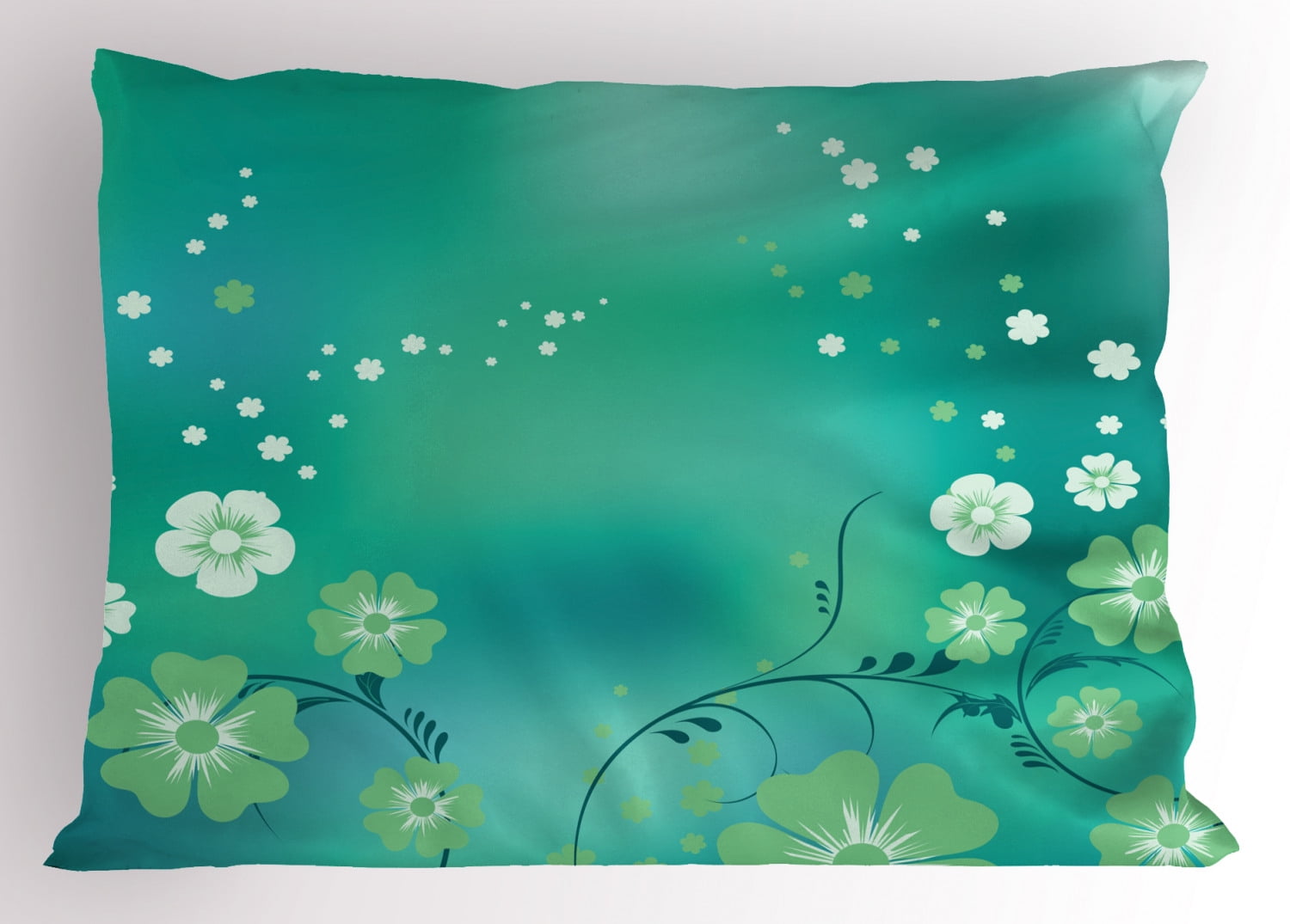 Green Flower Pillow Sham Magical Floral Arrangement Mystical Vibes