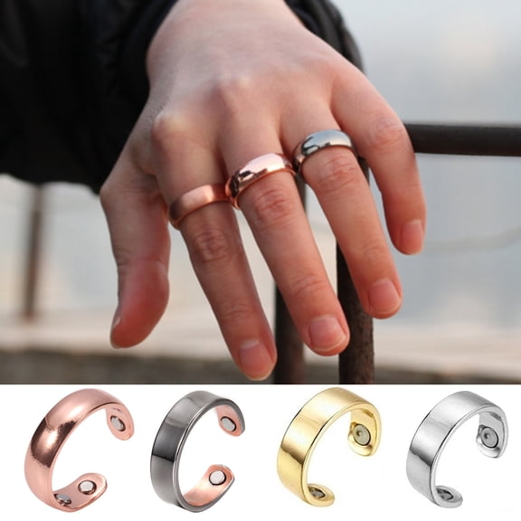 SmartBy Men Ring Opening Magnetic Jewelry Electroplating Geometric Finger Ring Birthday Gifts