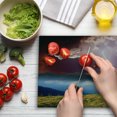 thumbnail image 3 of Nature Cutting Board, Sky with Electrical Storm Rays Powerful Effect on Earth Rural Landscape Print, Decorative Tempered Glass Cutting and Serving Board, Large Size, Green Pink Blue, by Ambesonne, 3 of 5