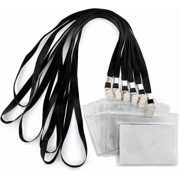 50pcs Lanyards with ID Holder for Name Tags Waterproof Type Clear Plastic Name Badge Holder Id Card