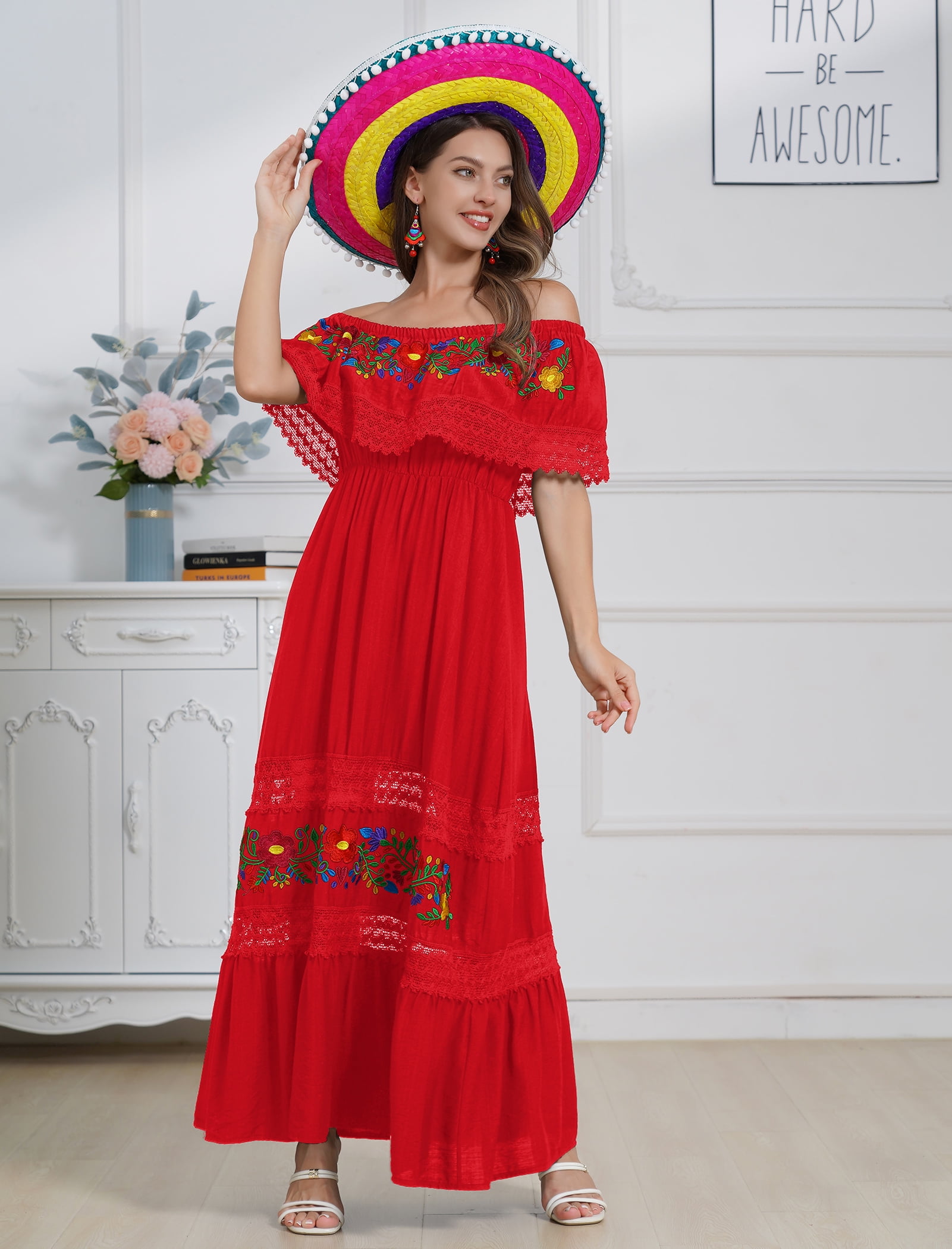 mexican maxi dress Puebla Long Mermaid Cut Raw Cotton / S This beautiful floral dress is completely hand embroidered by Mexican artisans IDOPIP Women Mexican Dress Off