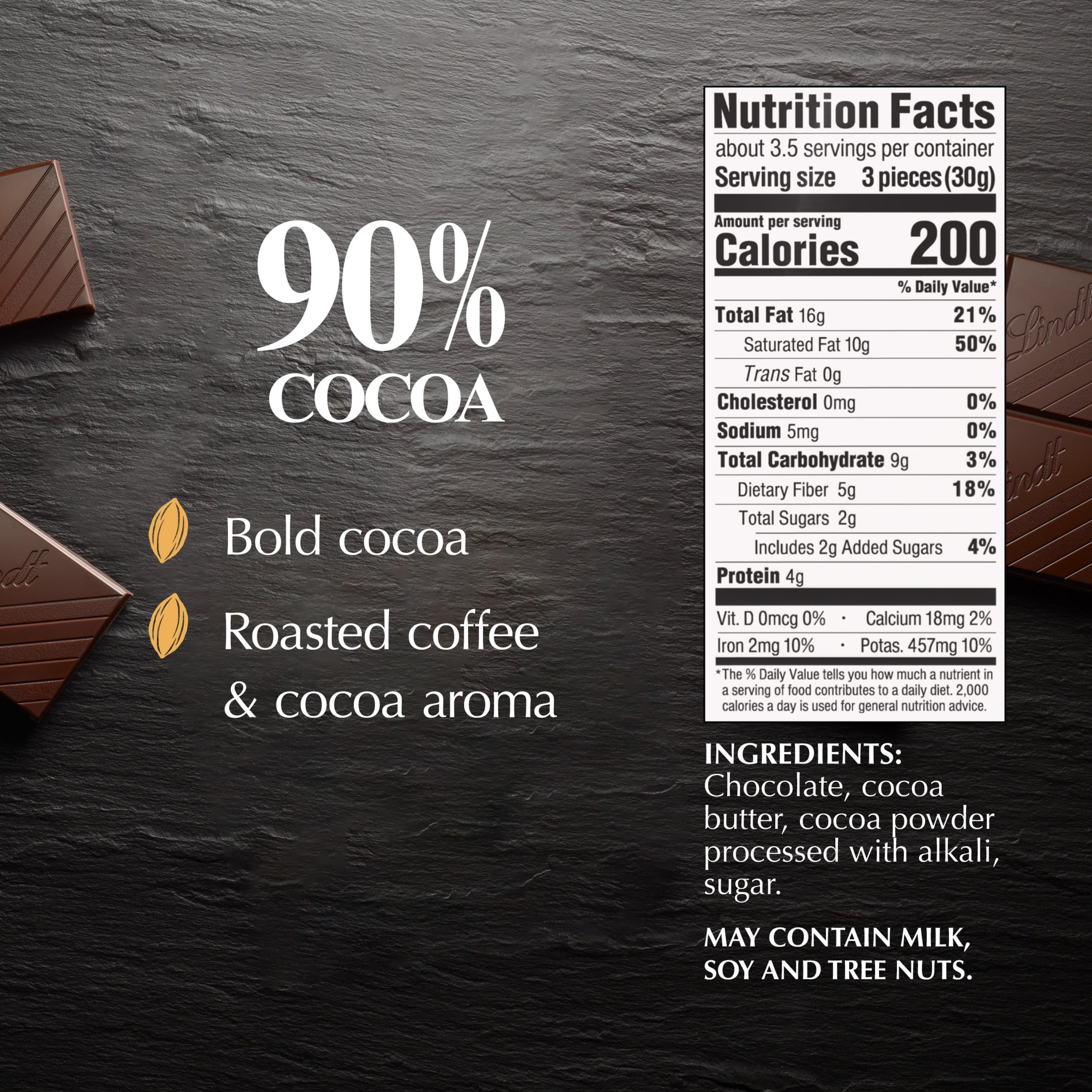 Lindt Excellence, Dark Chocolate, 90% Cocoa, Candy Bar, 3.5 oz, Bar