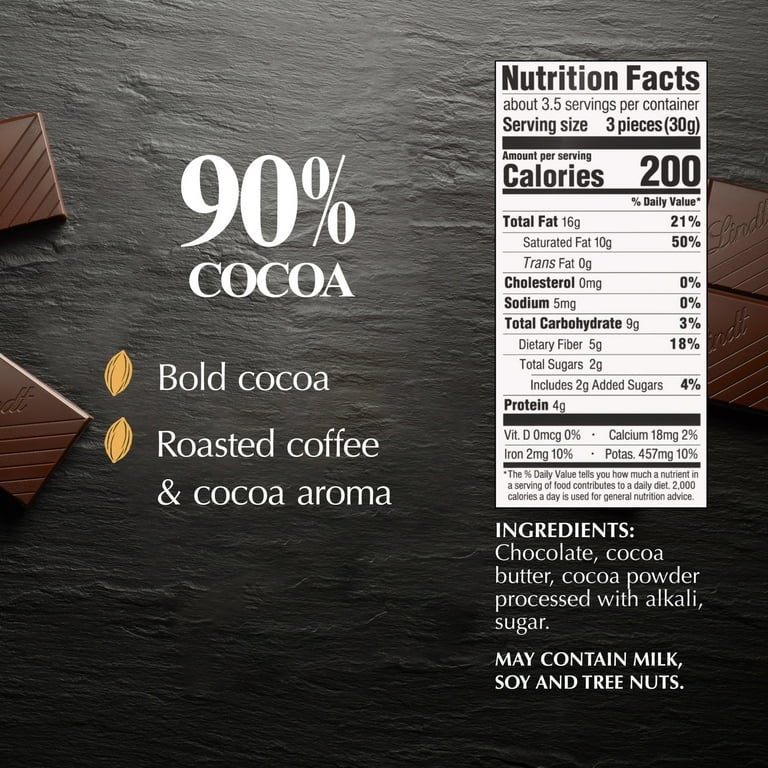 Lindt Excellence, Dark Chocolate, 90% Cocoa, Candy Bar, 3.5 oz
