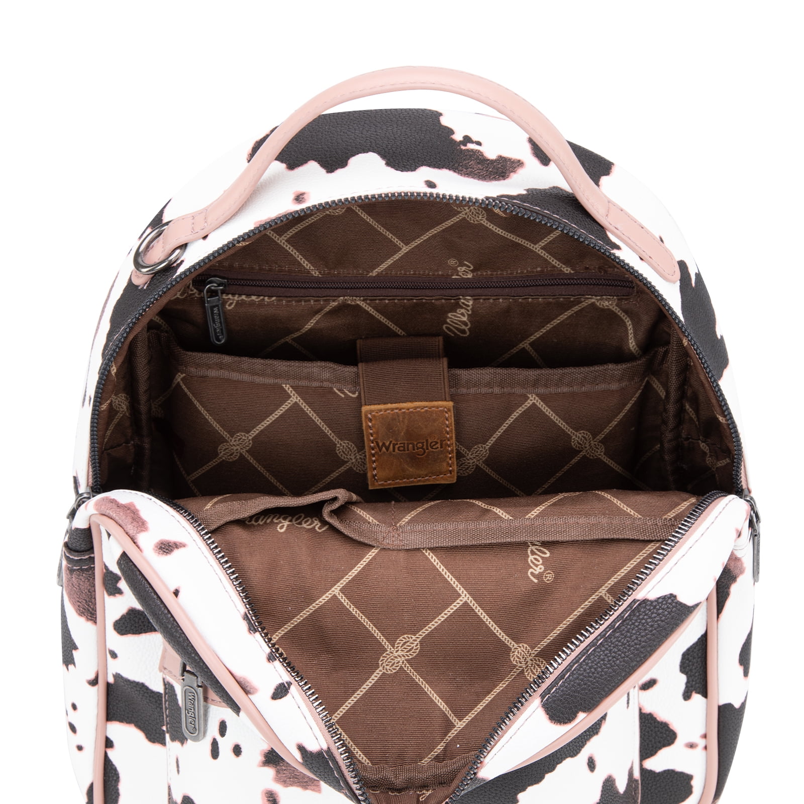Wrangler Mini Backpack Cute Cow Print Backpack Purse for Women, Allover Cow Print Pink