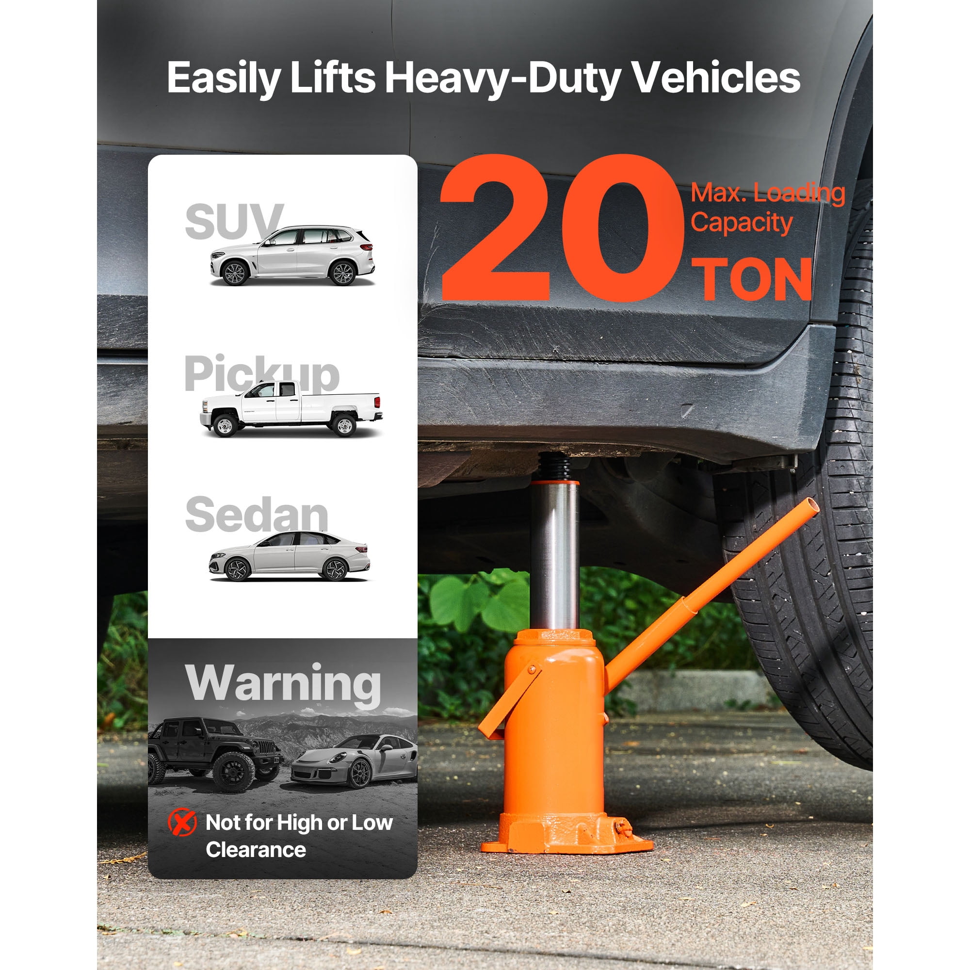 KFFKFF Hydraulic Bottle Jack, 20 Ton Capacity, 8.9-17.1 Inch Lift Range, Durable Heavy-Duty Jack for Cars, SUVs, Trucks, Auto Maintenance, Home Lifting, and Farm Equipment, Orange