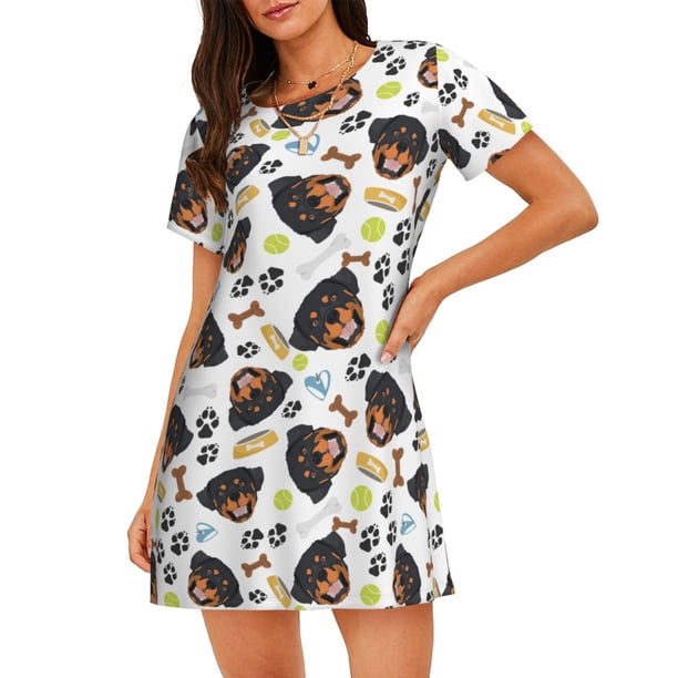Easygdp Rottweiler Camisón de manga corta para mujer, informal, estampado
