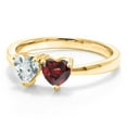 thumbnail image 2 of Gem Stone King 18K Yellow Gold Plated Silver Sky Blue Aquamarine and Red Garnet Ring for Women (1.02 Cttw, Gemstone Birthstone, Size 8), 2 of 6