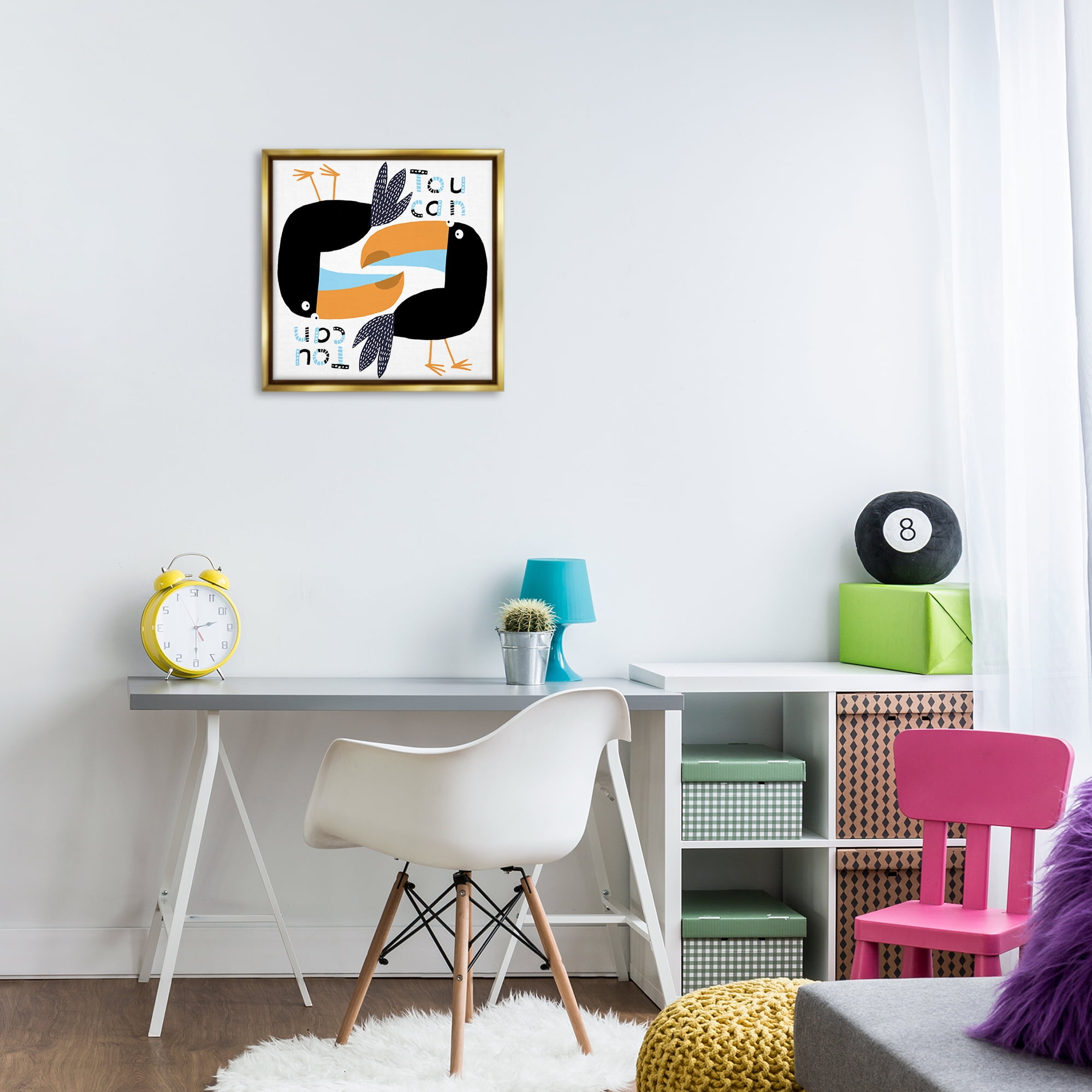 Stupell Industries Tropical Toucan Birds Animals Painting Gold Floater Framed Canvas Art Print Wall Art, 18 x 18