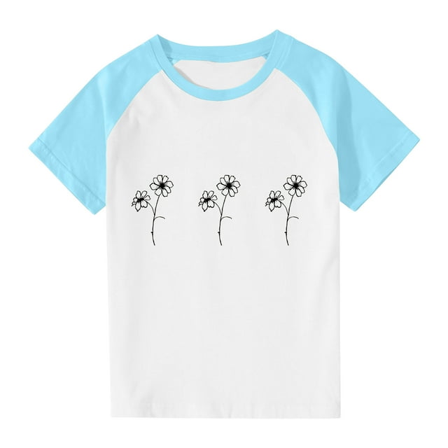 RXIRUCGD 2025 Vêtements d'Été pour Enfants Tout-Petits Garçons Filles Mode Mignon Col Rond Imprimé Manches Courtes Haut