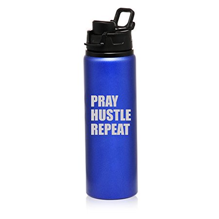 

25 oz Aluminum Sports Water Travel Bottle Pray Hustle Repeat (Blue)