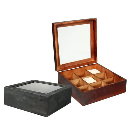 Gift Storage - Meigar 9 Slots Wooden Tea Box Tea Bag Glass Organizer Top Lid Container Storage Gift