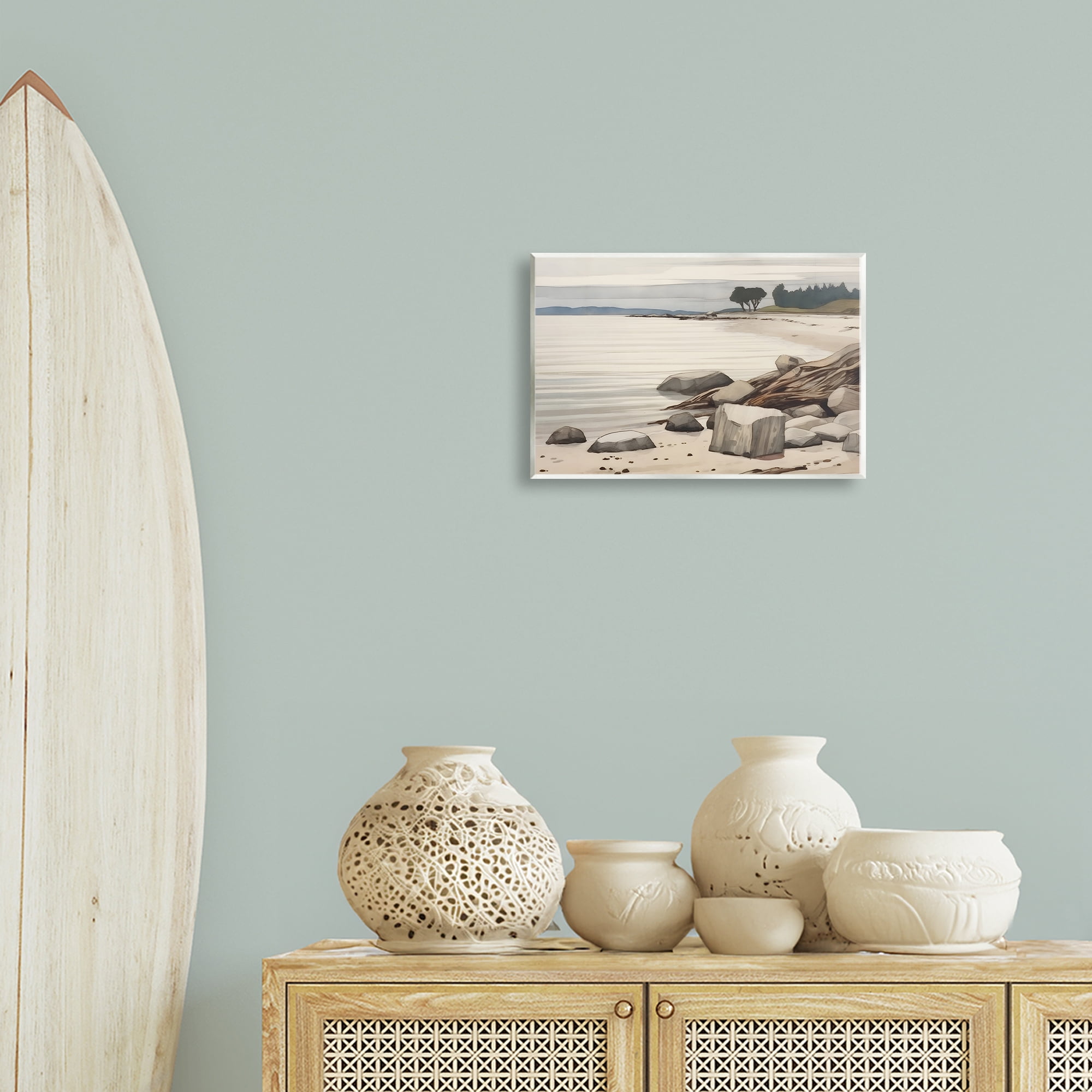 Stupell Industries Beach Rock View Landscape & Nature Painting Unframed Art Print Wall Art, 15 x 10