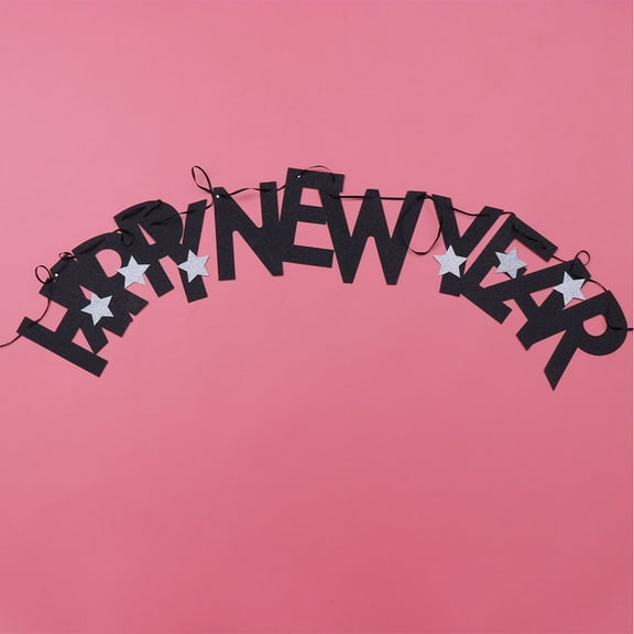 Raindrops 1 Set Glitter Silver Star Bunting Black HAPPY NEW YEAR Banner Letter Garland Flag New Year Party Layout Props Decoration Party Supplies
