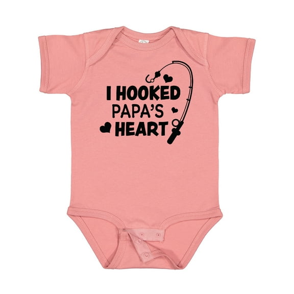 Inktastic I Hooked Papa's Heart with Fishing Rod Boys or Girls Baby Bodysuit