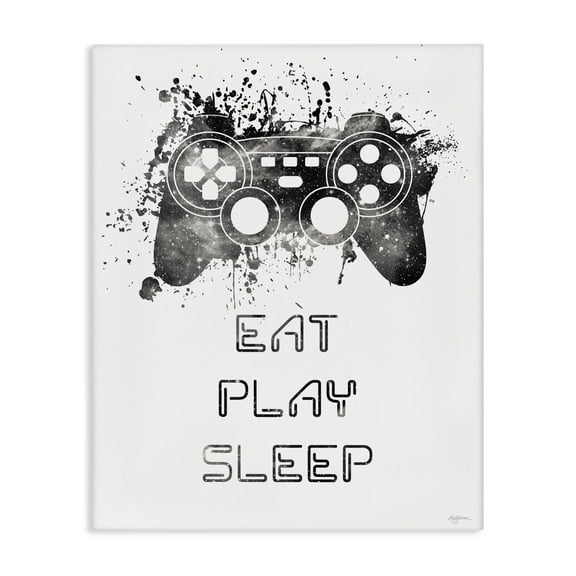 Stupell Industries Eat Play Sleep Gaming Typography Painting Gallery Wrapped Canvas Art Print Wall Art, 16 x 20