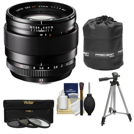 Fujifilm 23mm f/1.4 XF R Lens with 3 UV/CPL/ND8 Filters + Lens Pouch + Tripod Kit for X-A2, X-E2, X-E2s, X-M1, X-T1, X-T10, X-Pro2