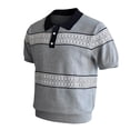 thumbnail image 2 of Samdudou Men's Tops Short Sleeve Knit Sweater Breathable Textured Stripe Patterned Classic Lapel Collar Vacation Summer Essential Versatile Breathable Daily Outdoor Gear, 2 of 5