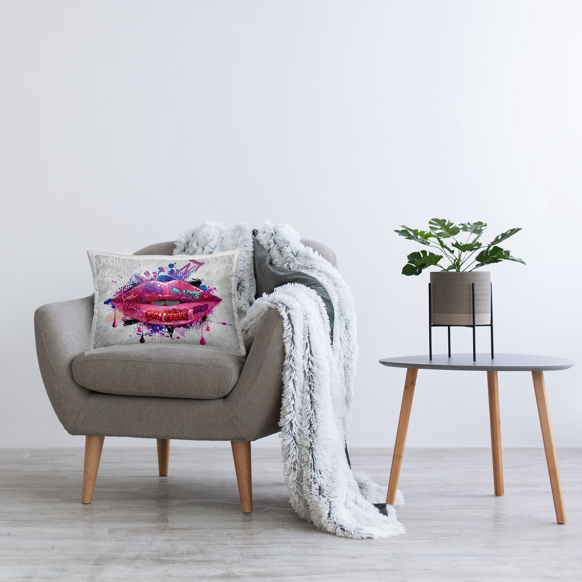 Stupell Industries Urban Graffiti Lips Decorative Printed Throw Pillow Design by Reinders.