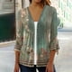 thumbnail image 1 of ICHUANYI Clearance Fashion Women Summer 3/4 Sleeve Cardigan Solid Color Casual Blouse Tops(Army Green, M) ICHUANYI WER2023080705333, 1 of 5