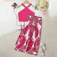 thumbnail image 2 of Girl Outfits Halterneck Sleeveless Solid Color Top Printed Wide Leg Pantsuit Girls Clothes Hot Pink 8 Years-9 Years, 2 of 7