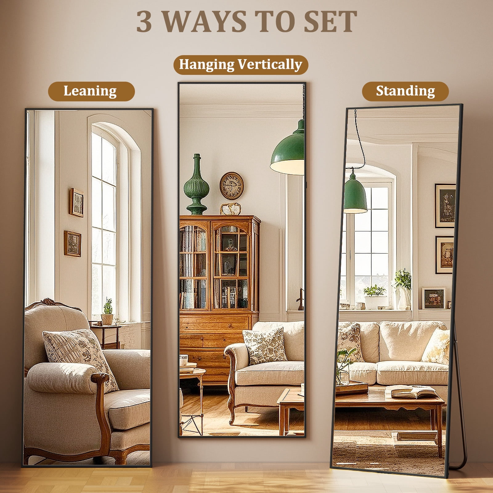 Easy4Home 64"x21" Rectangular Full Length Mirror Freestading Full Body Floor Mirror, Black
