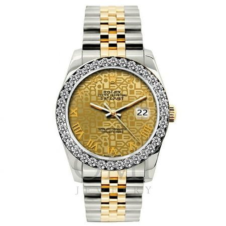 Rolex Datejust Watch, 26mm, Yellow Gold and Stainless Steel Bracelet Gold Dial w/ Diamond Bezel, Rolex, Adult, Female