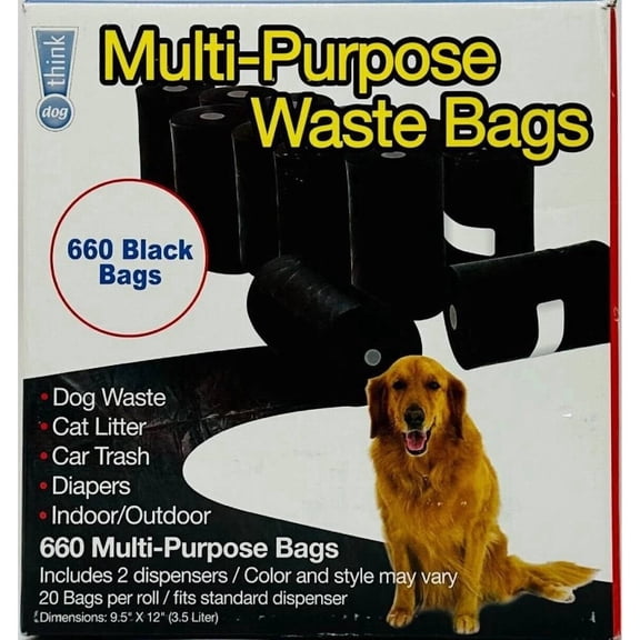 Dog Waste Bags, 660 Count, Black, Includes 2 Dispensers