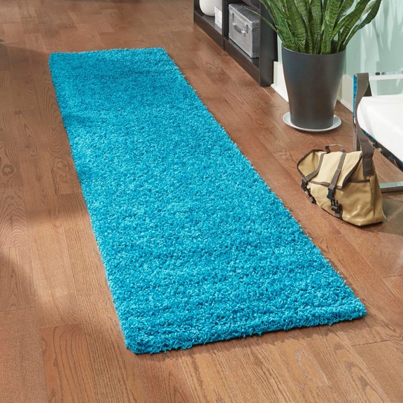 Unique Loom Solid Shag Collection Area Rug (2' 7" x 10' Runner Turquoise)