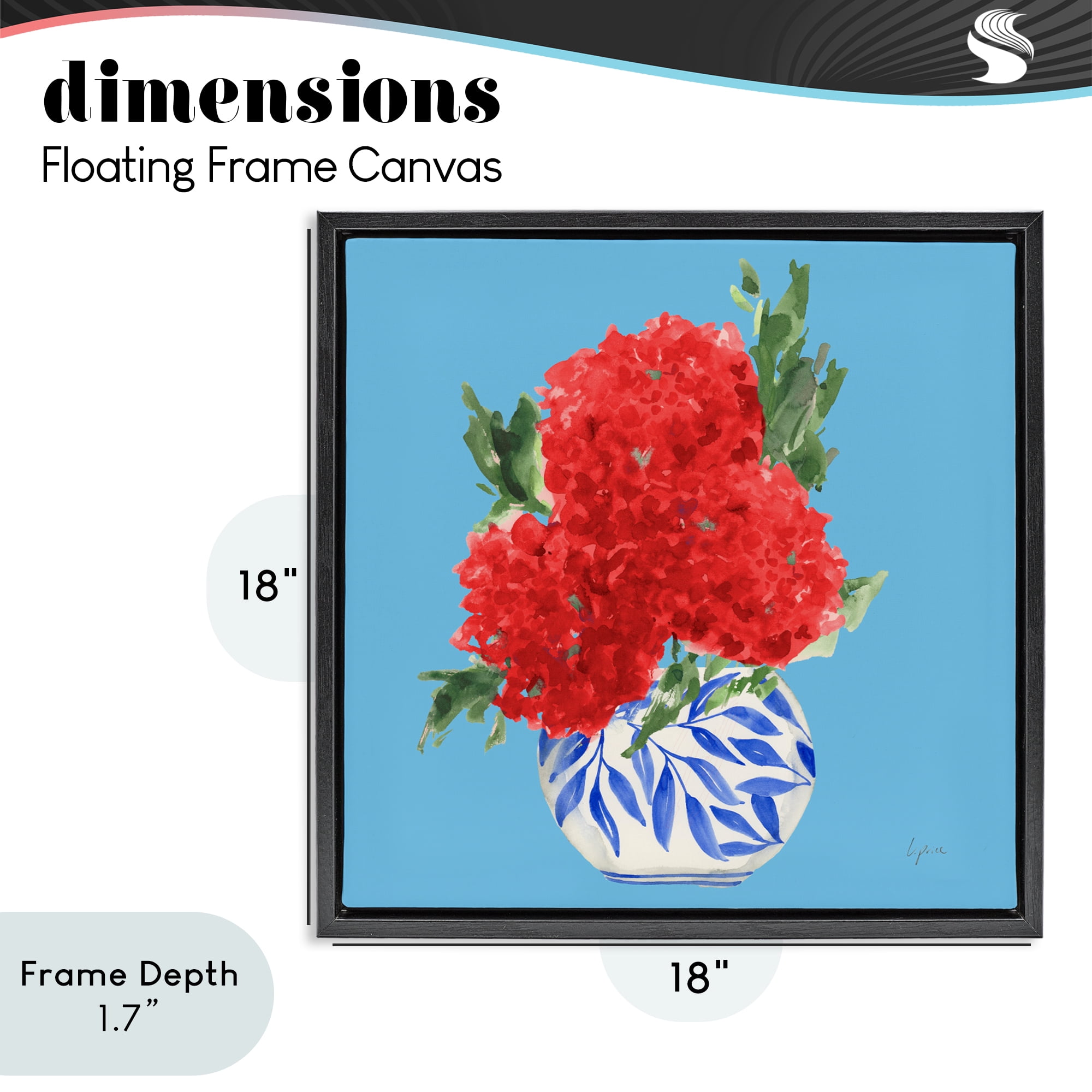 Stupell Industries Red Hydrangeas Blue Vase Black Framed Floater Canvas Wall Art, design by Lucille Price