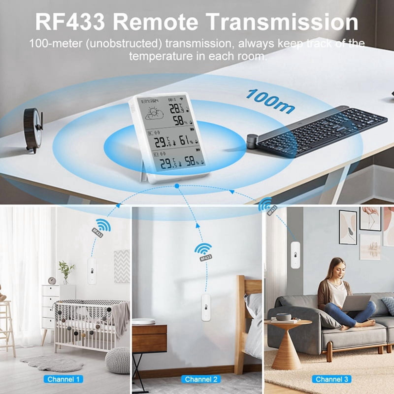 Tuya WIFI Weather Station Digital Forecast Screen 10 WiFi+RF433 Sensors Thermometer Hygrometer Support Voice Control