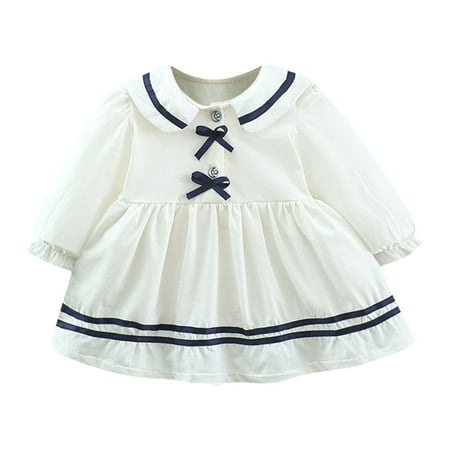 

HTGFGMGW Girls Dresses Kids Girls Dress Spring Autumn Long Sleeve Lapel Bowtie Cartoon Rabbit Princess Dress Party Birthday Photo Girls Summer Outfits Dark Blue