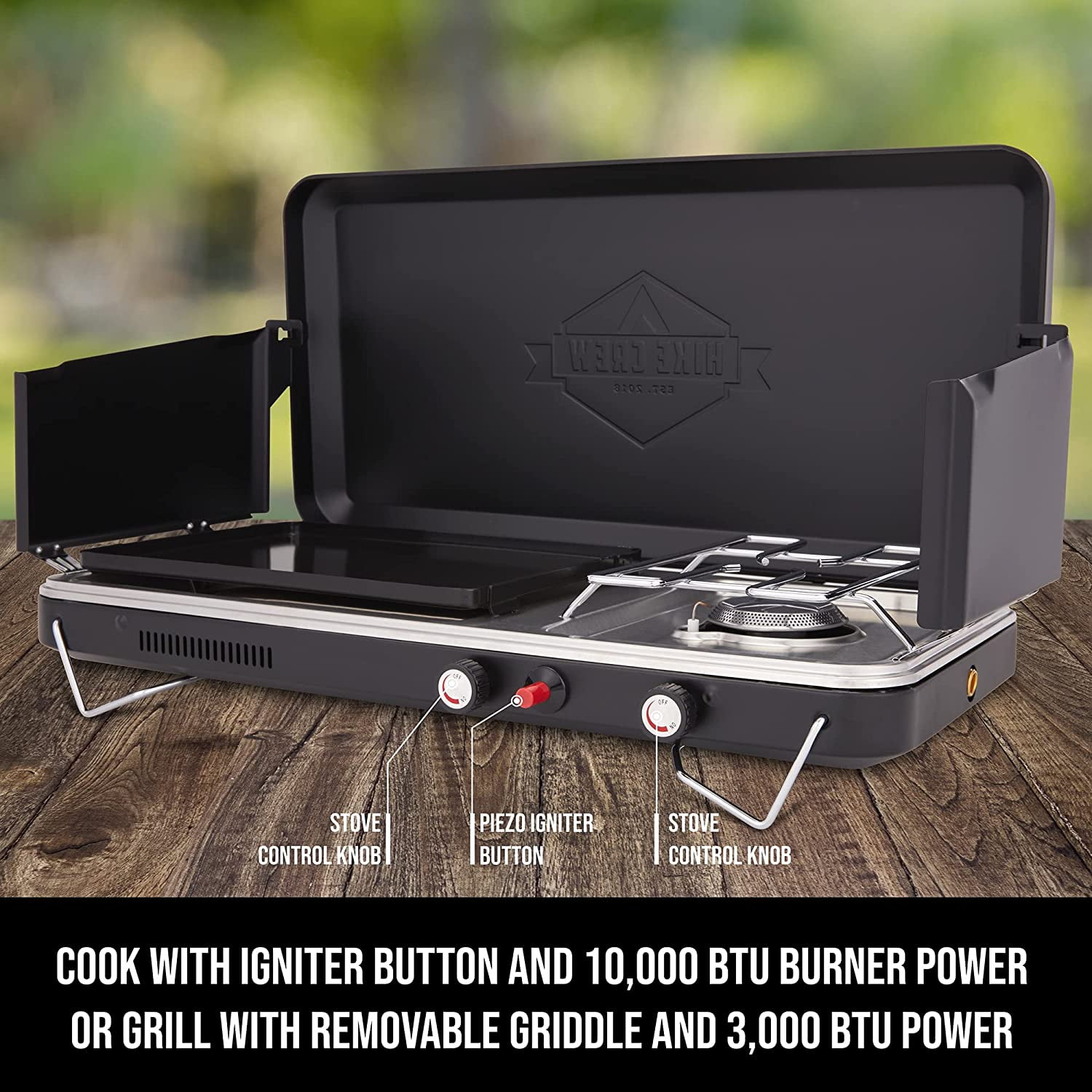 Hike Crew Portable Gas Camping Stove Grill Propane Burner for Camping and Outdoor Cooking
