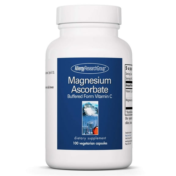 Allergy Research Group Magnesium Ascorbate Supplement - 1000mg Buffered Vitamin C, Immune support, Magnesium Powder, Vegetarian Capsules - 100 Count