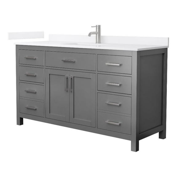 Beckett 60" Dark Gray Single Vanity & White Quartz Top (1-Hole) & Nickel Trim