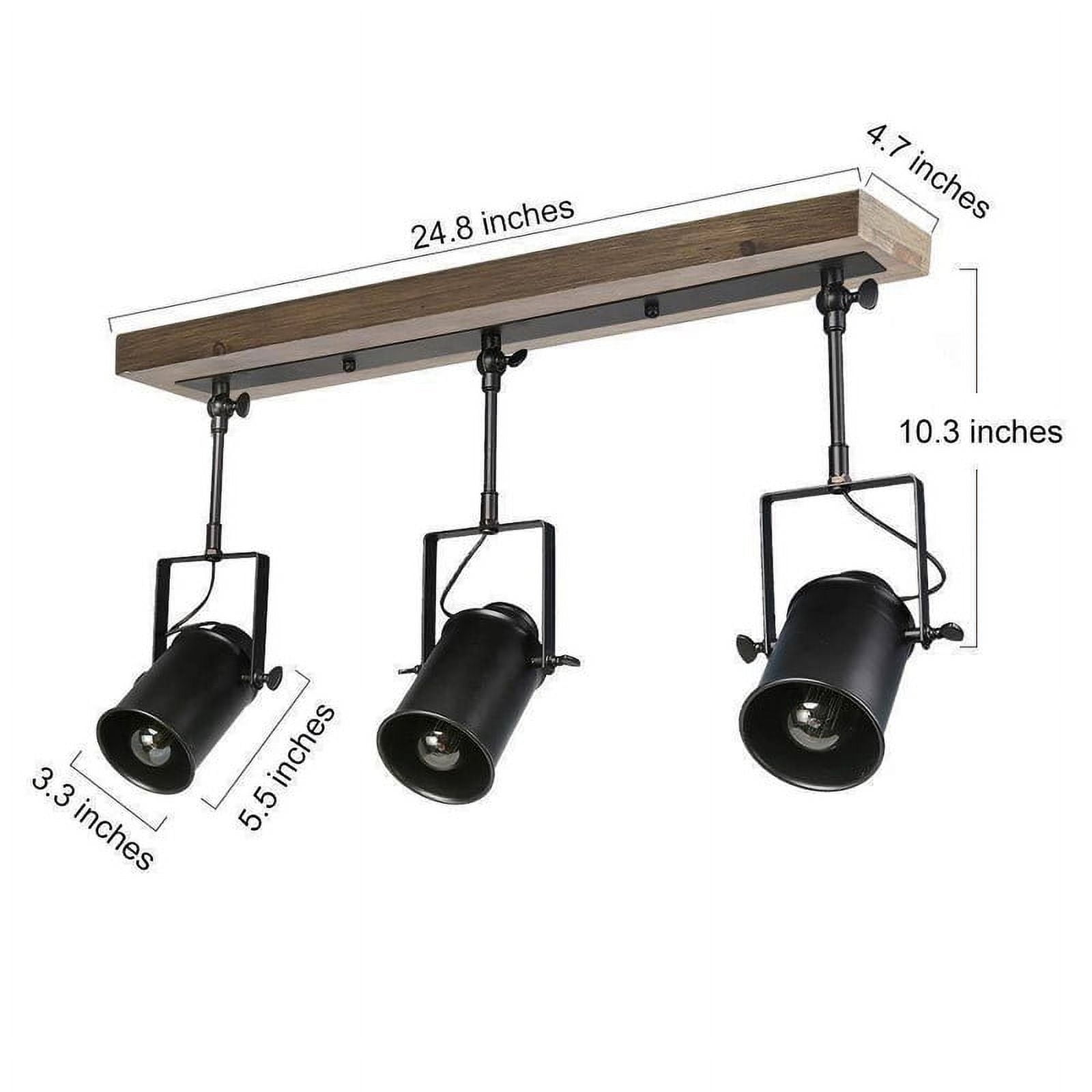 LNC 3-Light Adjustable Track Lighting with Wood Canopy, Matte Black Industrial Ceiling Fixture