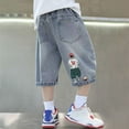 thumbnail image 2 of CUZIBR Boys Vintage Light Wash Denim Capri Shorts Loose Wide Leg Below Knee Jean Culottes Basketball Print Elastic Waist Kids Hip Hop Streetwear Bottoms For Summer,Blue,10-12 Years, 2 of 9