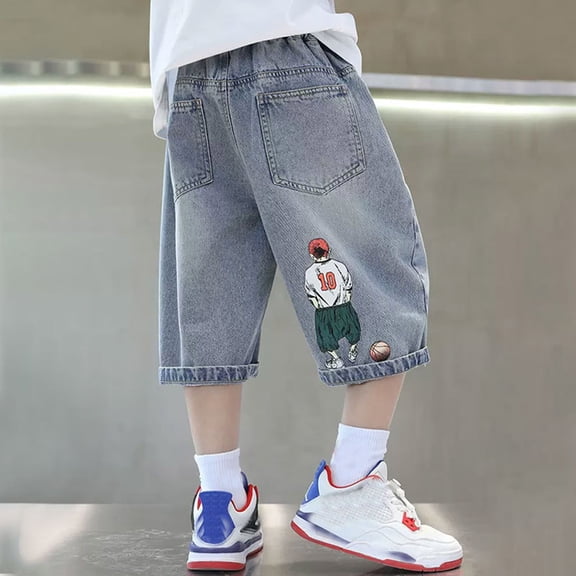 RTKFRFLM Boys Denim Shorts Fashionable Casual Jean Shorts for Big Kids Blue 13-14 Years