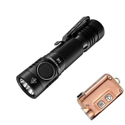 Combo: NITECORE E4K Next generation Flashlight - 4400 Lumens w/Tini Copper Keychain Light -380 Lumens
