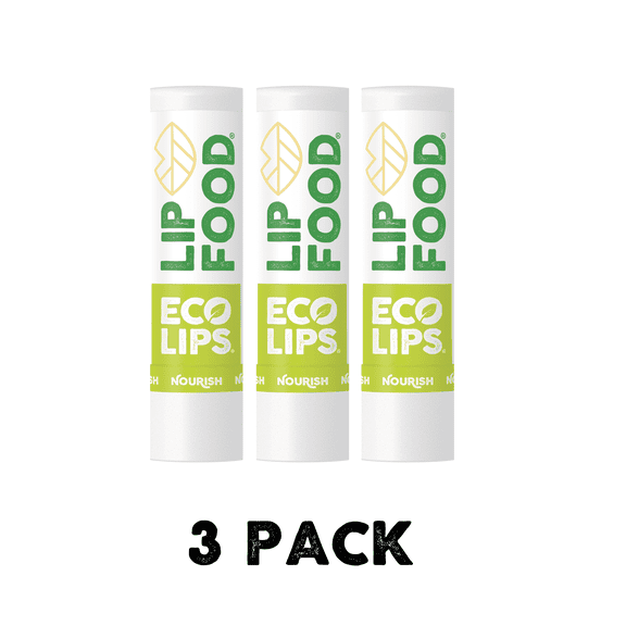 Eco Lips LIP FOOD® Nourish (Lemon Spirulina) Organic Lip Balm, 3 Pack