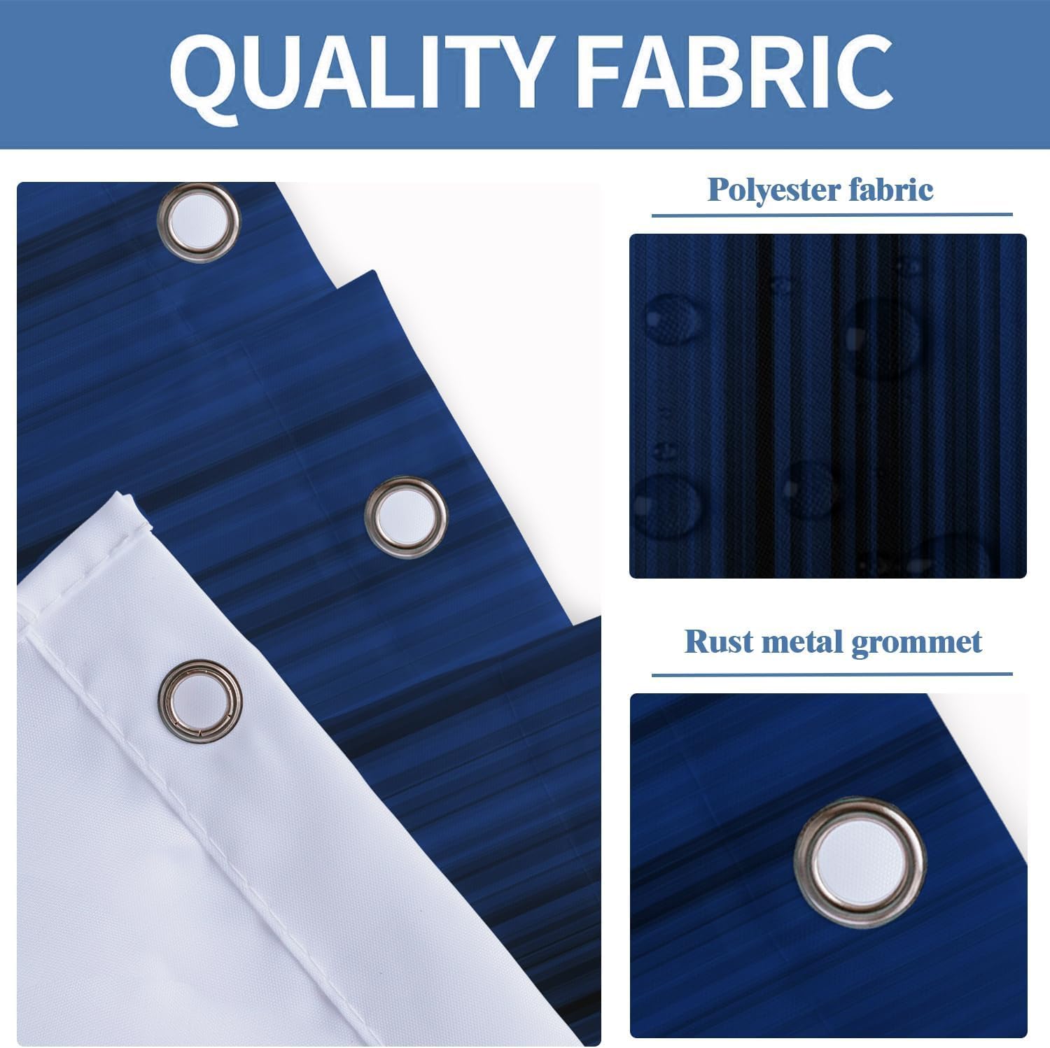 Blue and Black Shower Curtain Abstract Ombre Mens Royal Navy Stall Small Single Walk in Half Size Dorm Standing Narrow Stand Up RV Home Bathroom Decor Bathtub Set with 7 Hooks, 36x72, Modern