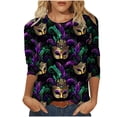 thumbnail image 2 of Mardi Gras Shirts for Women Funny Masked Print 3/4 Sleeve Festival Tops Loose Crew Neck New-Orleans Carnival Party Tee Shirt Casual Trendy Blouse, 2 of 6