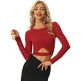 thumbnail image 1 of Disfraz de Navidad para mujer Tops con purpurina Twist Manga larga Recortada en la parte delantera Slim Fit Crop Top rojo XS, 1 of 5