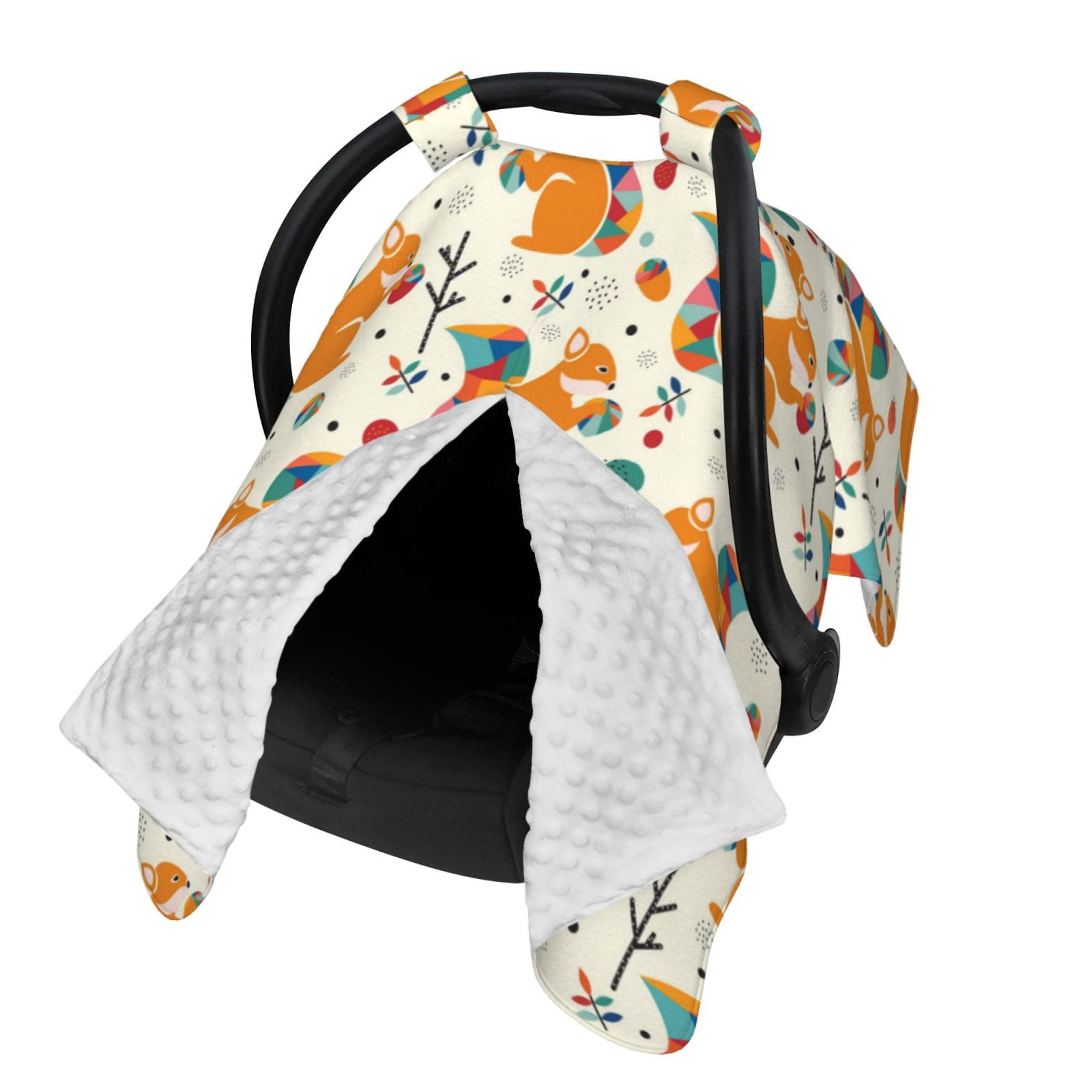 Naloa Squirrel With Colorful Tail Baby Car Seat Cover, Breathable Baby Carrier Cover, Multiuse Baby Carrier Cover & Nursing Breastfeeding Cover