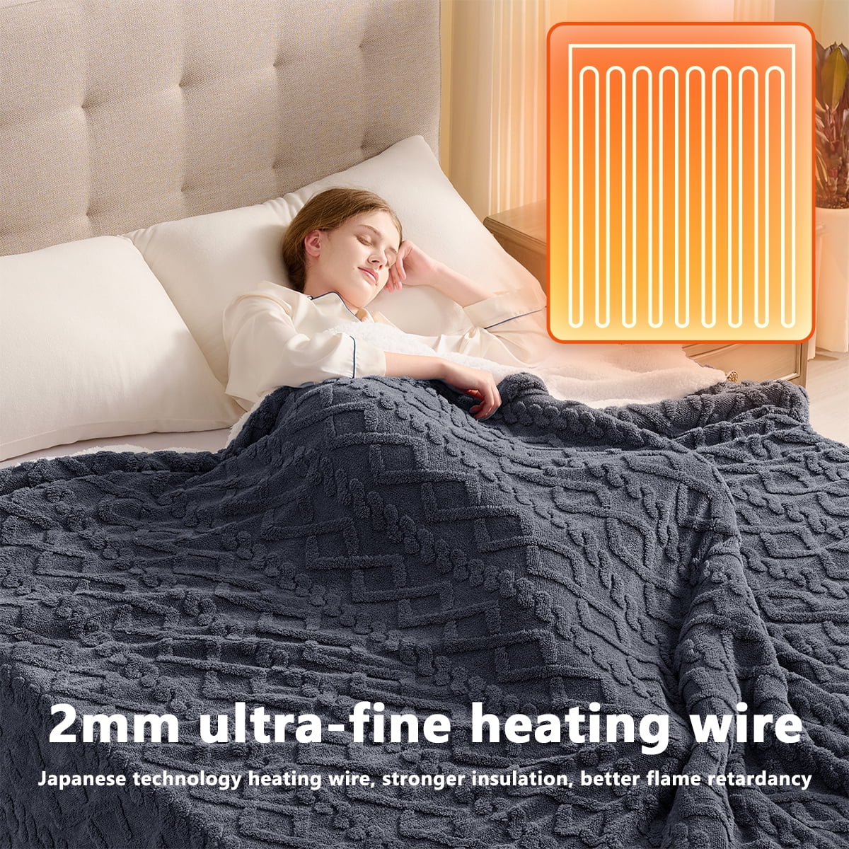 Heated Blanket Electric Full 72"X84", Heating Blanket with 10 Heat Levels 1/2/4/6/8 Hours Auto-Off Overheat Protection, Soft Flannel Sherpa Warm Heater, ETL Certified Grey