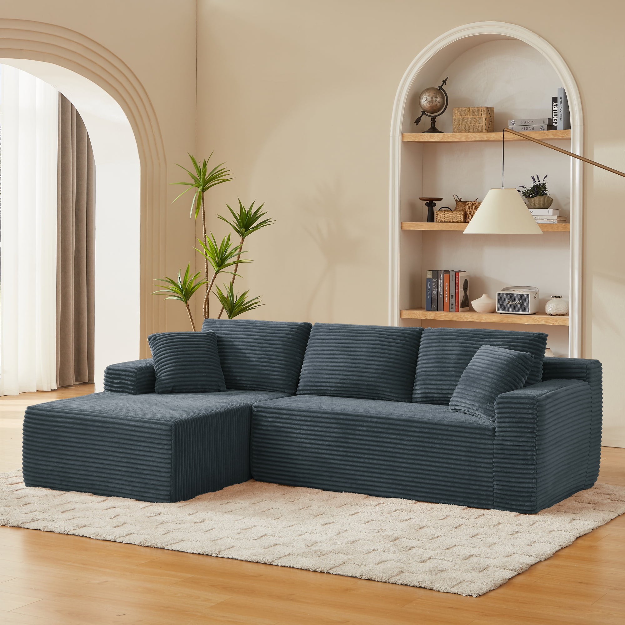 Leumius 103" Cloud Sectional Sofa Couch,3 Seat L-Shaped Couch with Deep Seat,Upholstered Corduroy Cloud Couch for Living Room,No Assembly Required,Dark Gray(Left Facing Chaise)