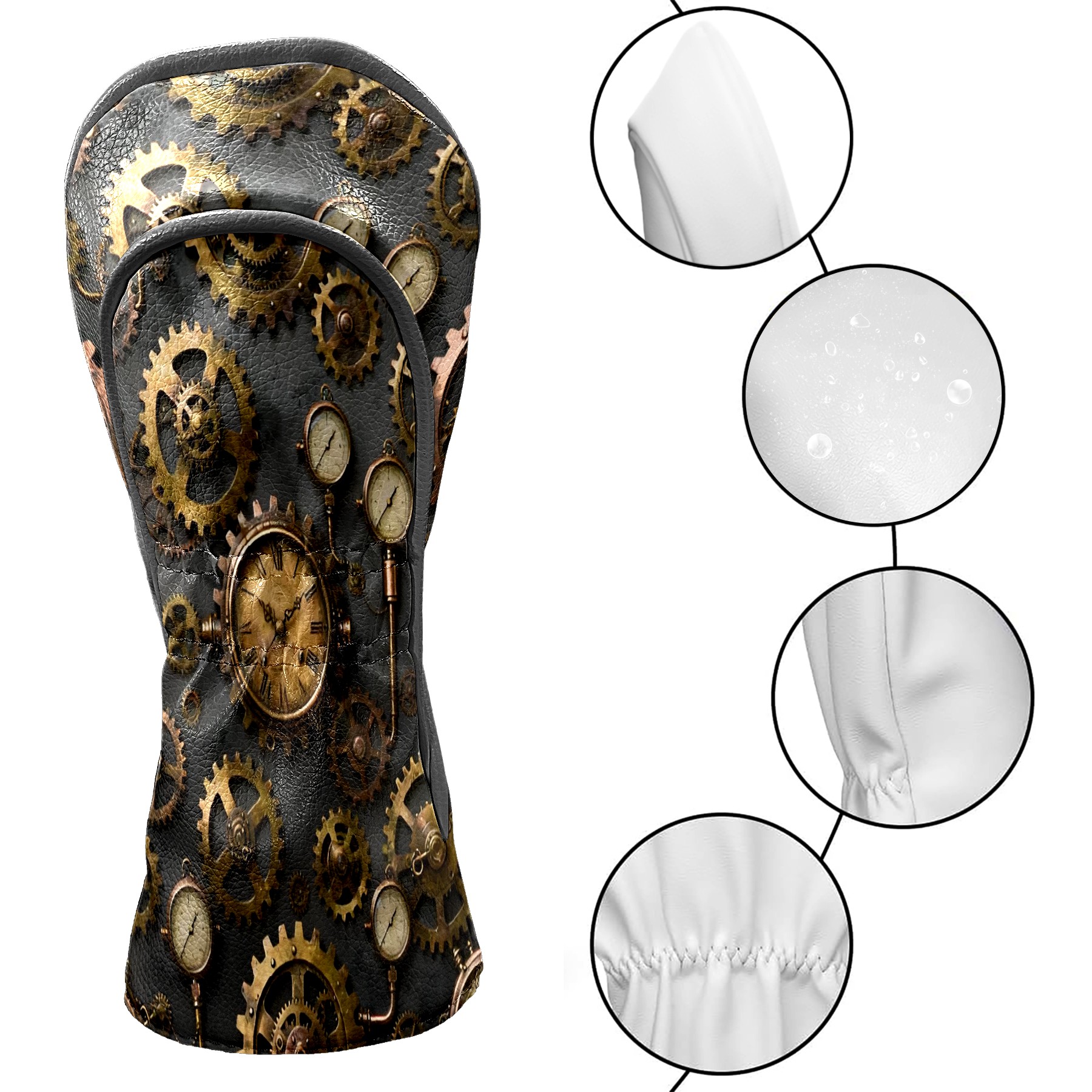 Golf Club Covers, Brown SteampunkGear Premium PU Leather Driver Hybrid Putter Head Covers with Velvet Lining, Waterproof Golf Gifts for Men Women