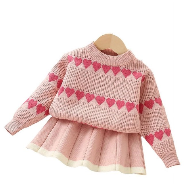 Jupe Chandail Tricotée Cœur Mode pour Filles 2 Pcs Costume / Rose / 2T