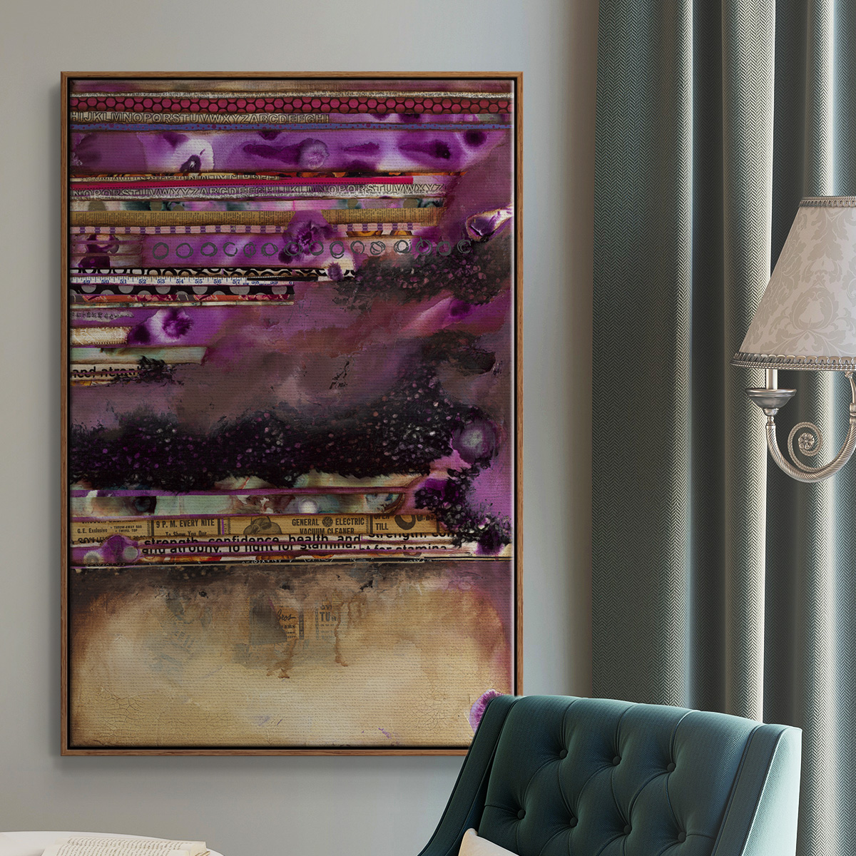 Fuschia on Fire Framed Premium Gallery Wrapped Canvas - Ready to Hang - 27 x 41 - Walnut Floating Frame