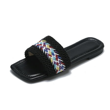 

Women s Flat Sandals Slip-on Style Peep Toe Casual Shoes with Rubber Sole Summer Beach Supply 39 Black